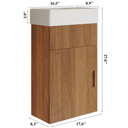 16.5 Inches Modern Floating Bathroom Vanity with Integrated Ceramic Basin Storage