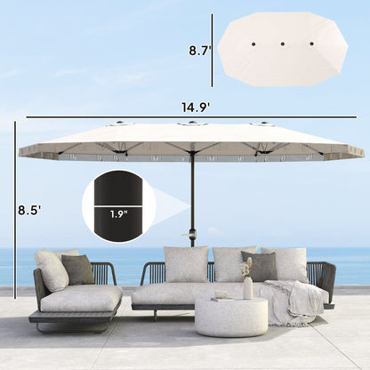 Patio Umbrella Rectangle 15 ft Crank UPF30 Cream