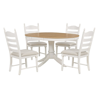 5-Piece Retro Functional Dining Table Set Wood Round Extendable Dining Table