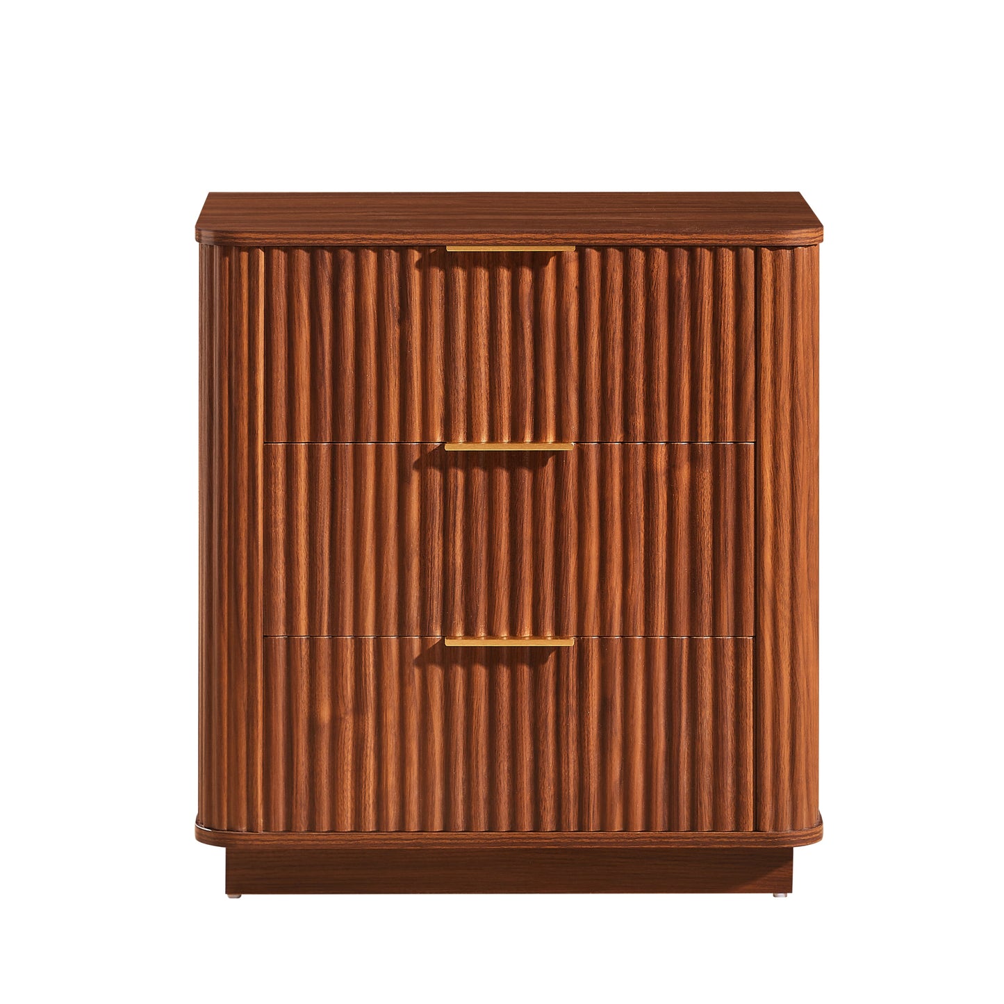 3-Drawer Nightstand Set of 2, 23.6 in Wide, Curved Wave Design, Walnut