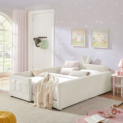 Cute Rabbit Ear Upholstered Platform Bed Frame With Safety Rail