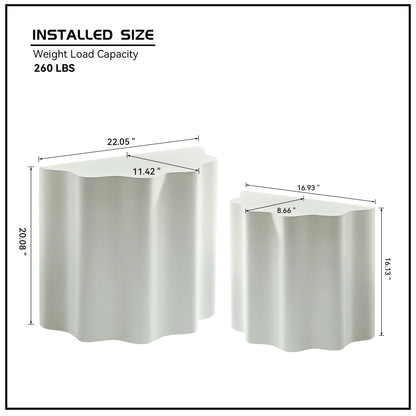 Set of 2 Wavy Edge Fiberglass Side Tables, Modern Design, No Assembly