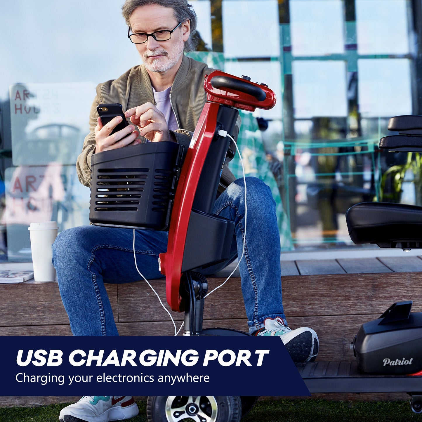 Compact Mobility Scooter 300W Outdoor Front Basket USB Charging