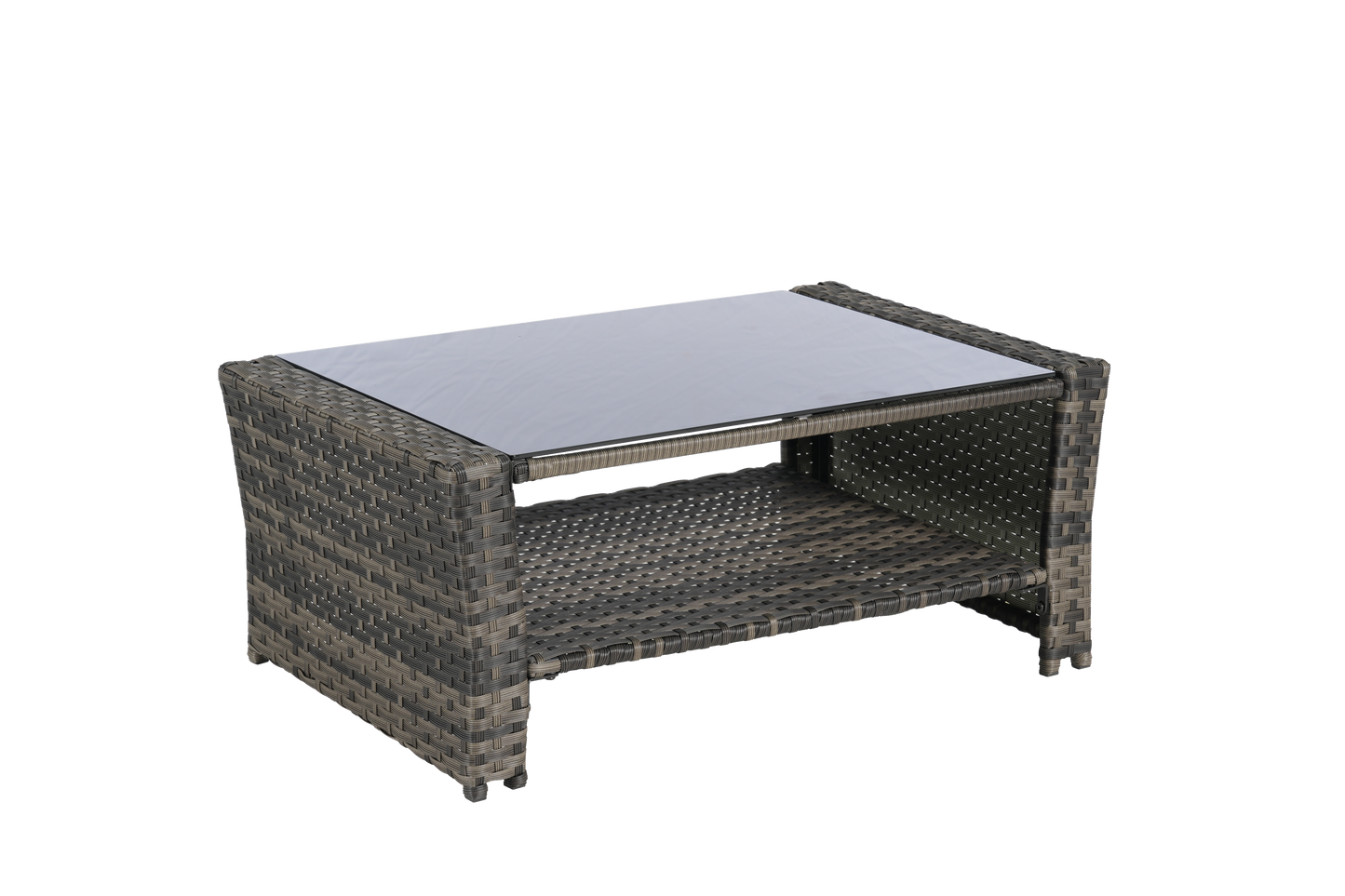 Outdoor Patio Set PE Rattan Steel Dark Blue 4 Piece Glass Seats 4