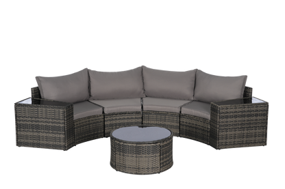Outdoor Sectional Set PE Rattan Steel Light Gray Half Moon 7 Piece 380 LB