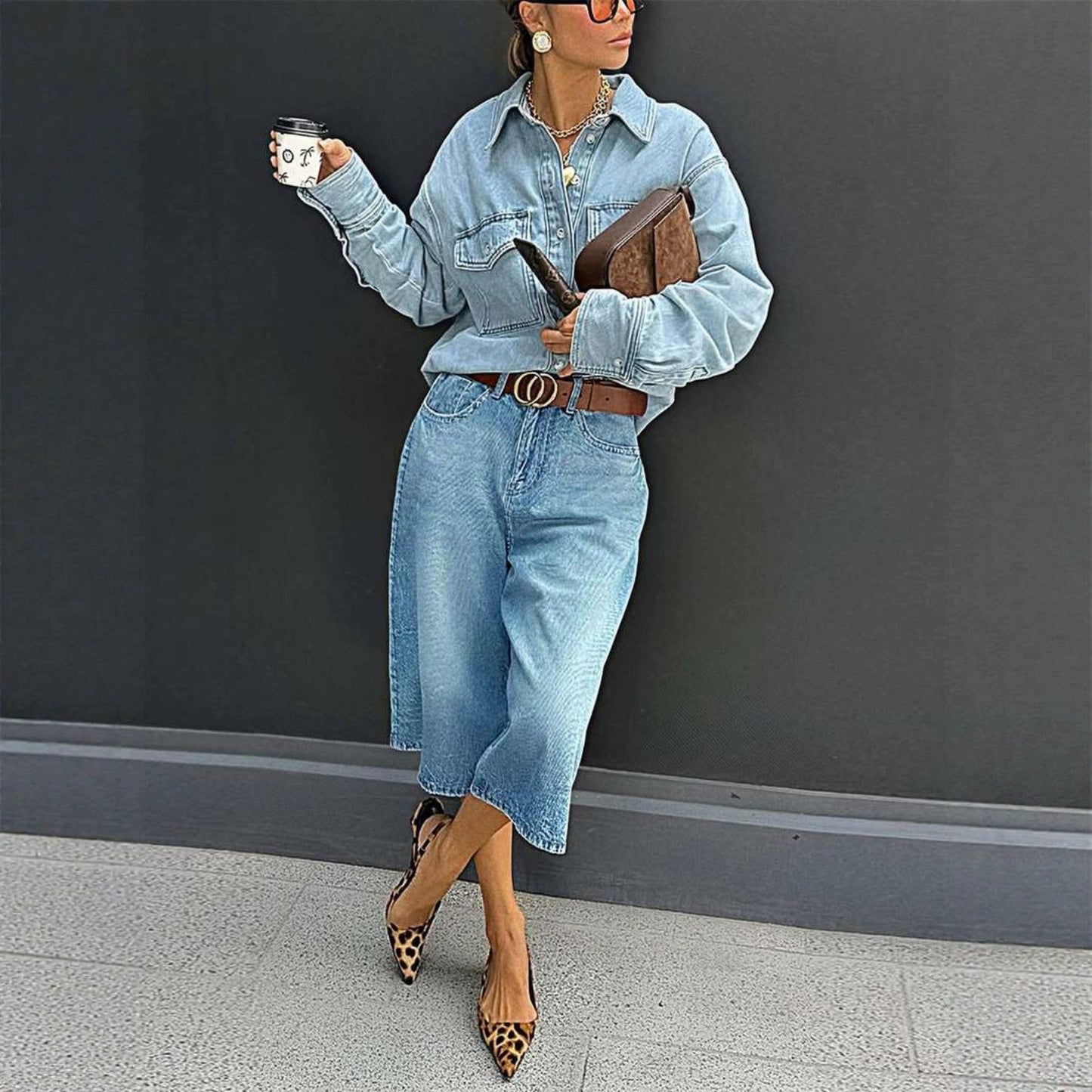 Loose-fitting Straight-leg Cropped Plus-size Pants