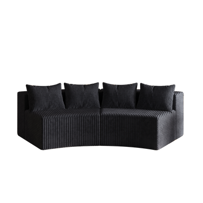 Sectional Sofa Curved Corduroy Black 2 Seat Modular No Assembly
