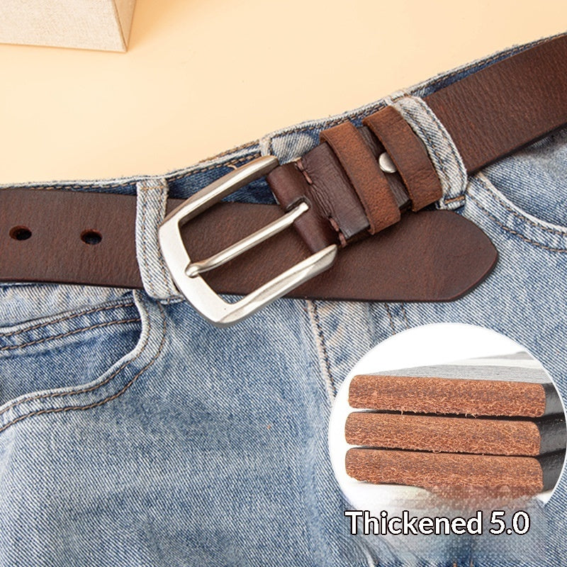 Mens Leather Belt Versatile Solid Pin Buckle Waistband