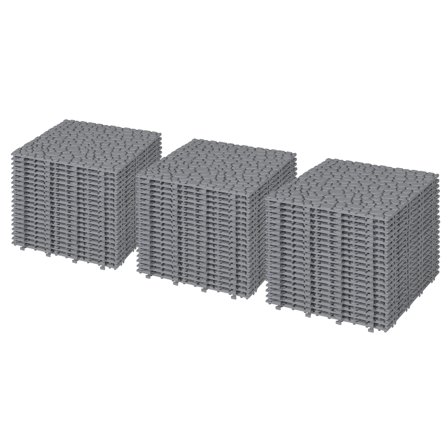 Pebble Stone Pattern 12x12 in. Gray Interlocking Deck Tiles Waterproof Plastic