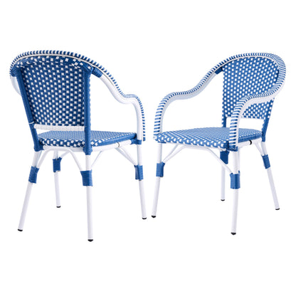Outdoor Bistro Chairs Patio Dining Chairs Aluminum Frame PP Rattan Armchairs Set of 2