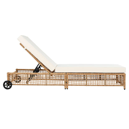 Outdoor Lounge Chair, 5-Position Adjustable Rattan Chaise with Cushion and