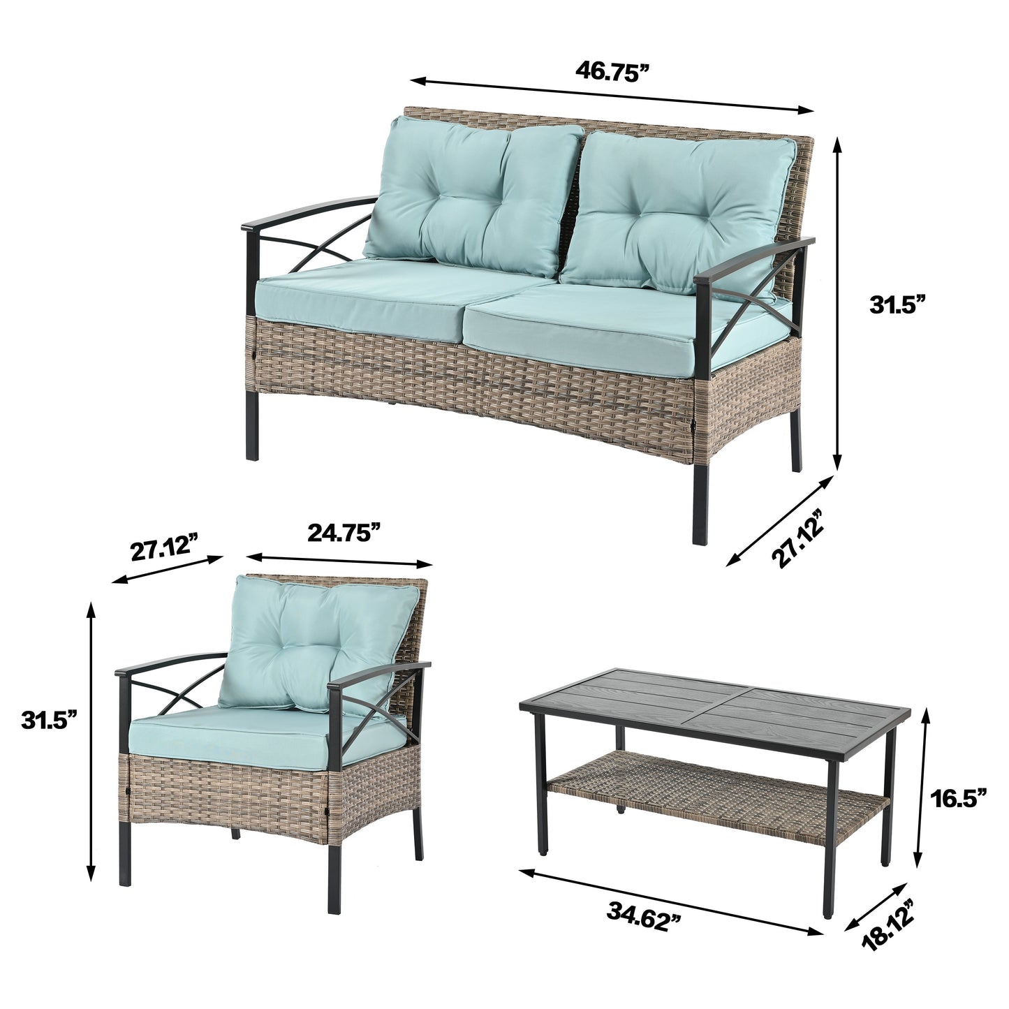 Outdoor Patio Set PE Rattan Brown 4 Piece Cushioned