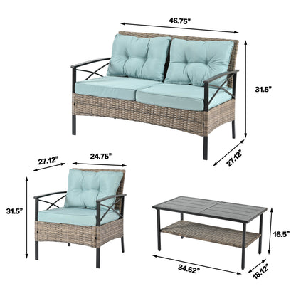 Outdoor Patio Set PE Rattan Brown 4 Piece Cushioned