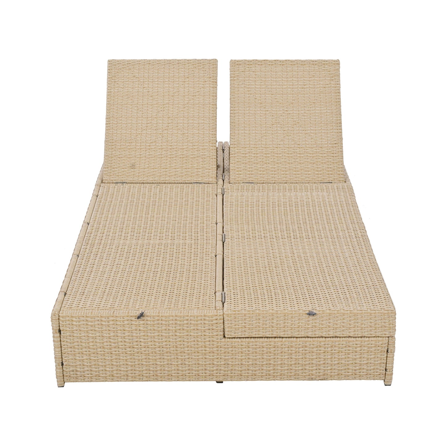 Outdoor Double Sunbed, Wicker Rattan Patio Reclining Chairs with Adjustable