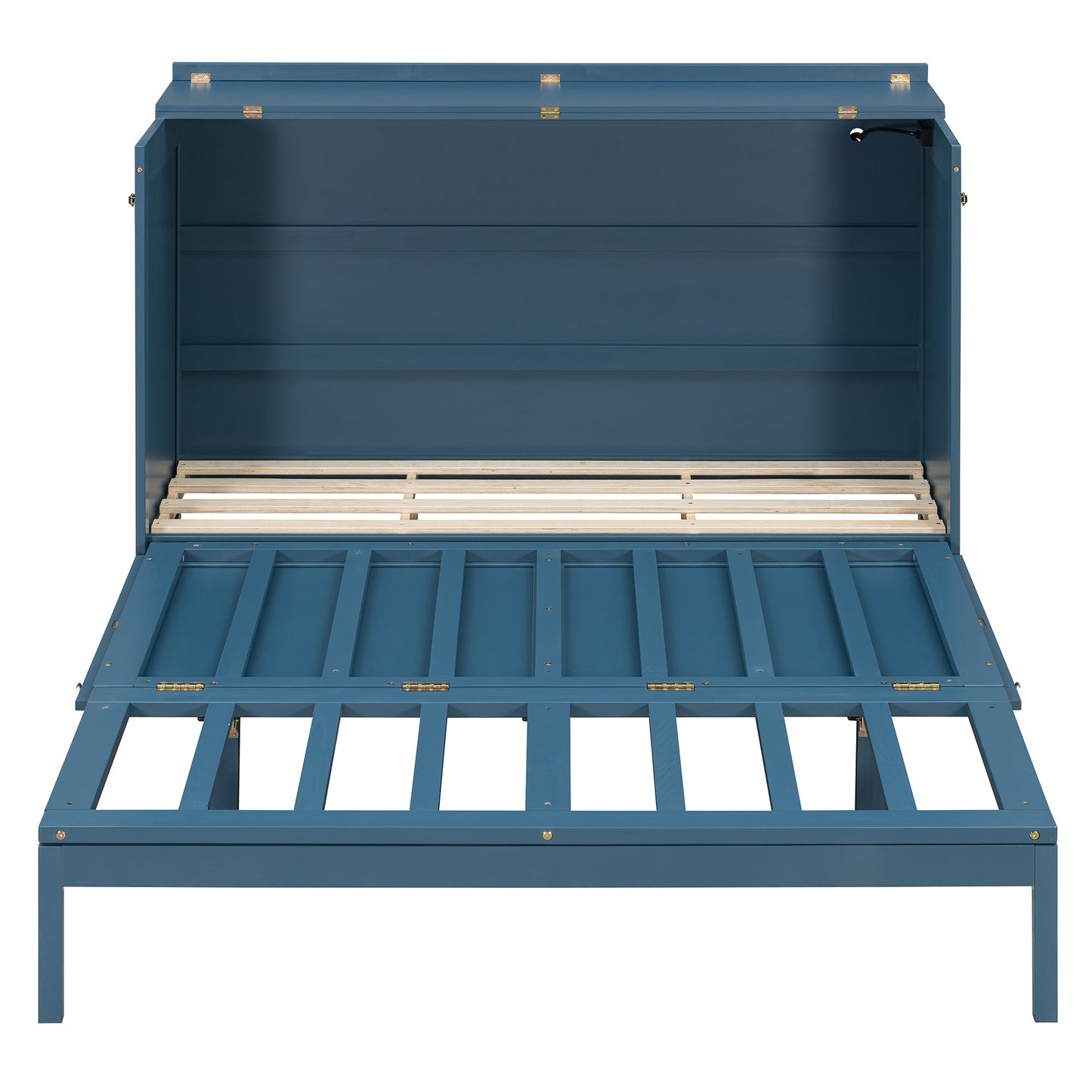 Queen Size Murphy Bed Wall Bed with Drawer and Sockets and USB Ports, Navy Blue