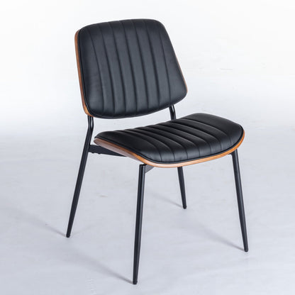 Dining Chairs Set of 2 Mid Century Modern Retro Faux Leather Chair with Walnut