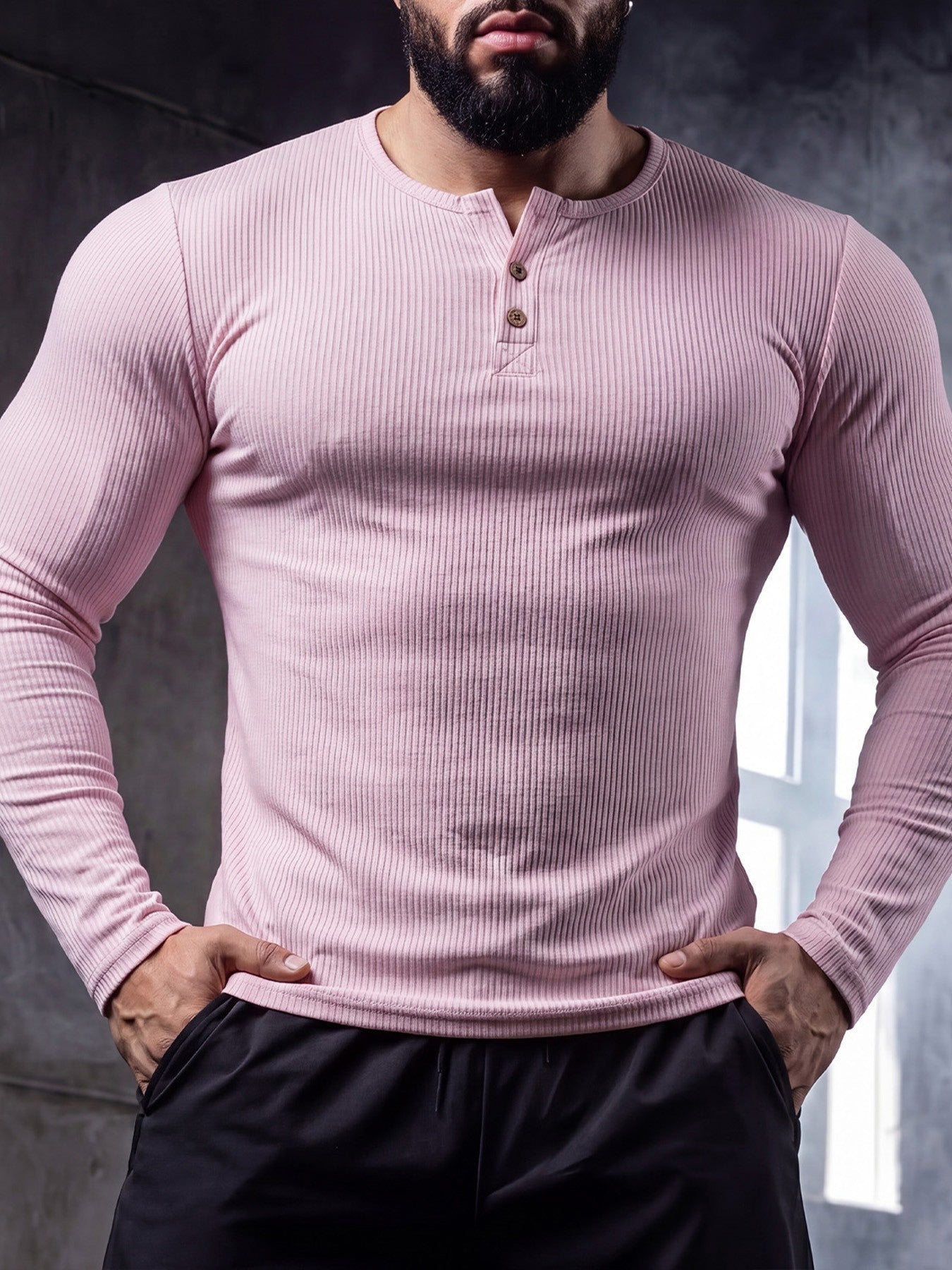 Muscle-fit Sporty-casual Half-button-down Long-sleeve