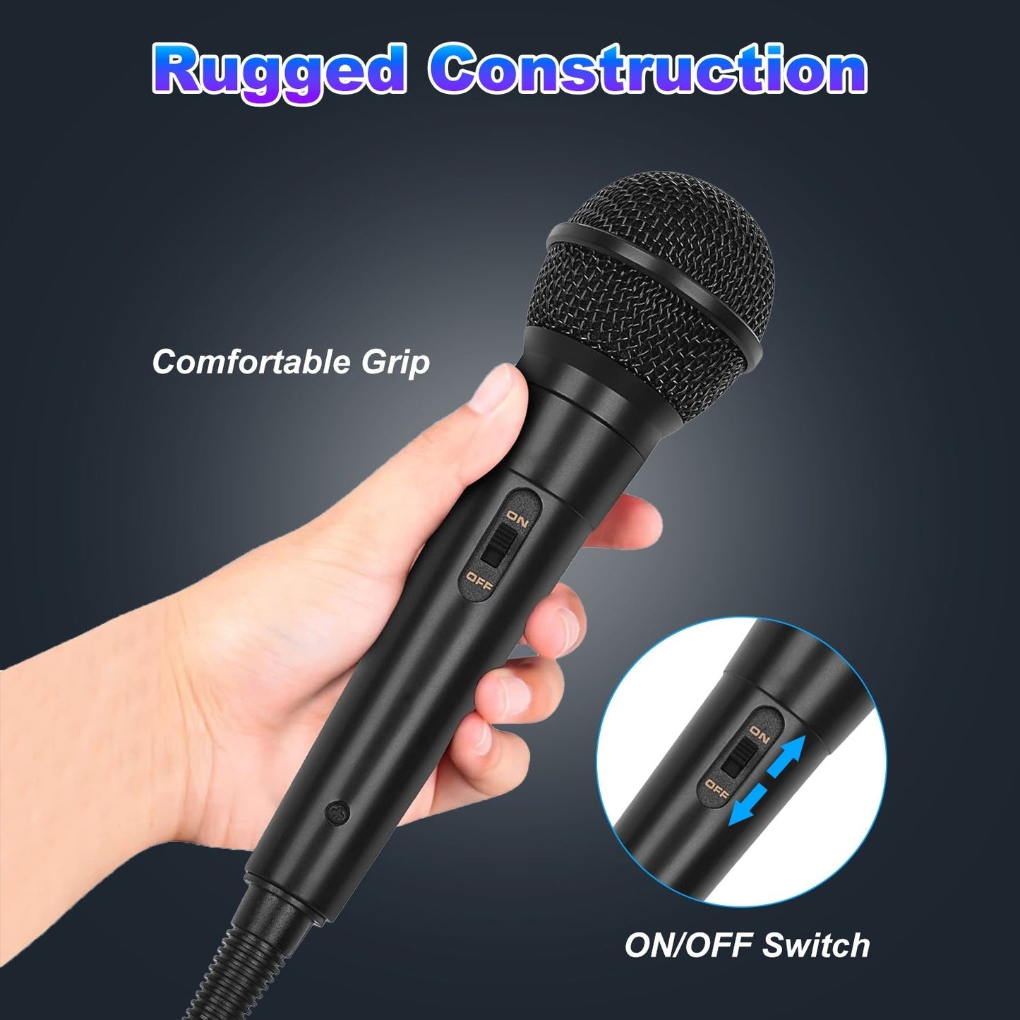 Handheld Wired Dynamic Microphone | Vocal Mic with Switch & 13ft Cable