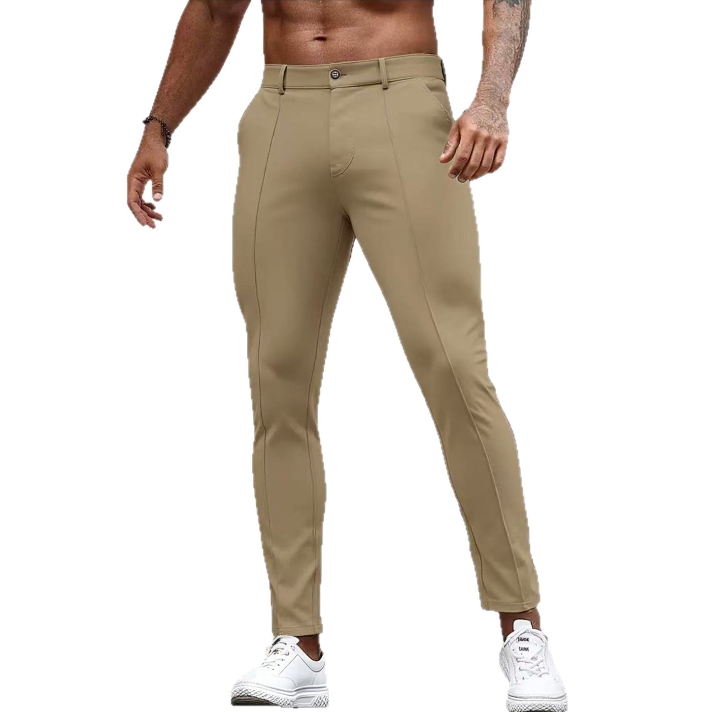 Mens Slim-Fit Solid-Color Stretch Cropped Dress Trousers