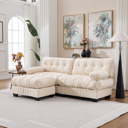 Sectional Sofa L-Shape Cloud Flannelette Beige 3 Seat 88 In 4 Pillows