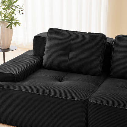 Sectional Sofa Modular Corduroy Black 3 Seat Tufted No Assembly