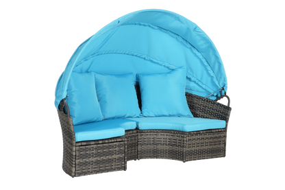 Chaise Lounge PE Rattan Canopy Light Blue 380 LB