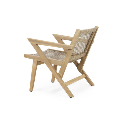 Club Chair Transitional Wicker Light Brown Acacia Frame Set of 2 24x27x28 In