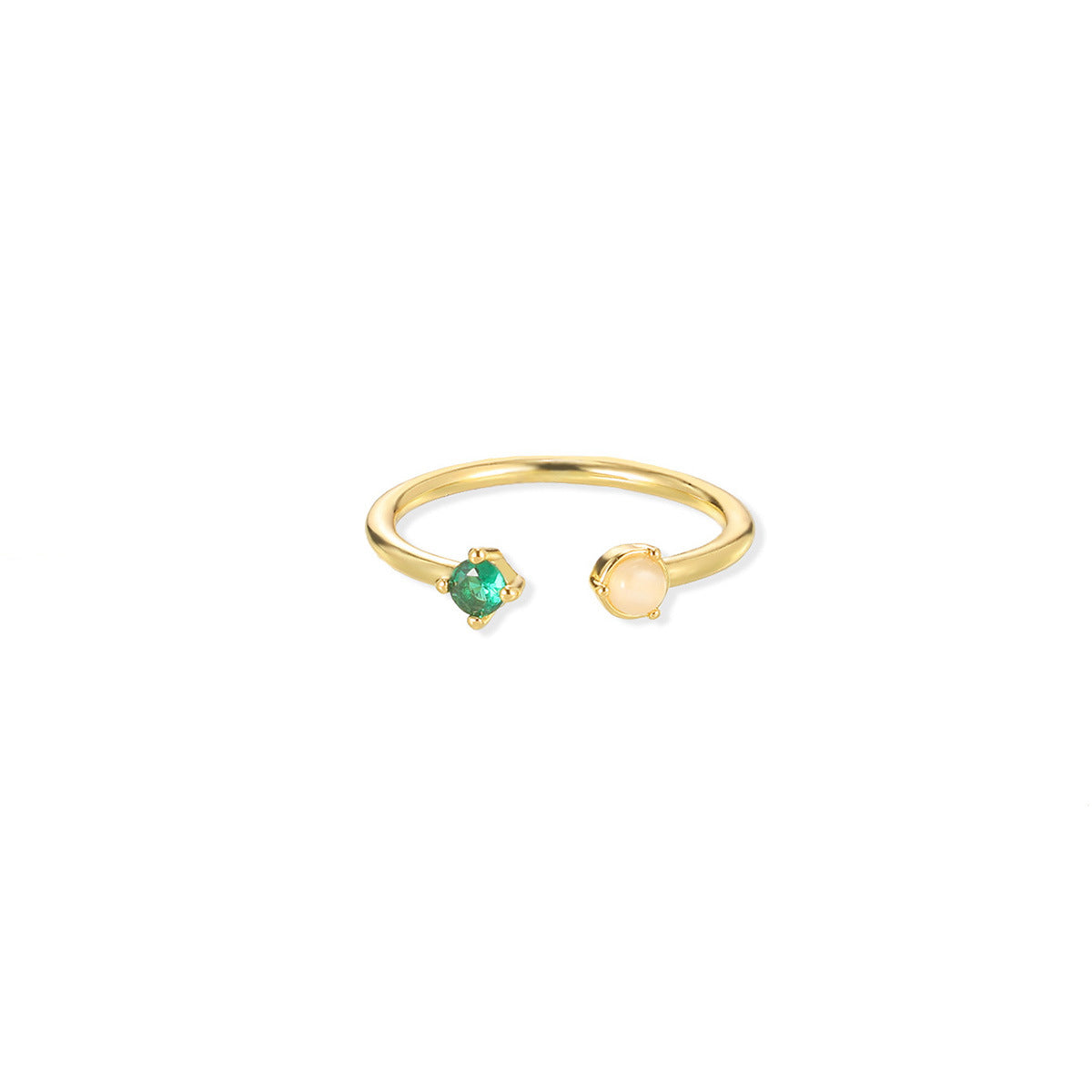 European And American Light-luxury 2-color Birthstone Peach-heart Zircon Stainless Steel 18K Gold-plated Womens Ring