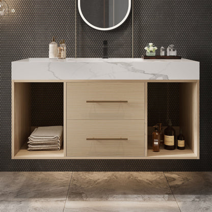 39.4'' Floating Bathroom Vanity with Ceramic Sink, 2 Soft Close Drawers