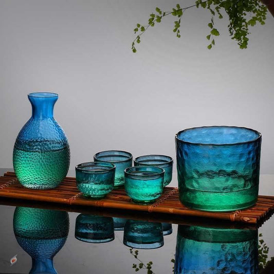 Japanese Hammered Glass Wine & Sake Set – 6-Piece