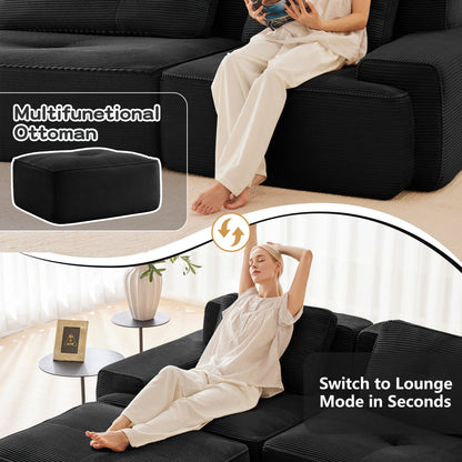 Sectional Sofa Modular Corduroy Black 3 Seat Tufted No Assembly