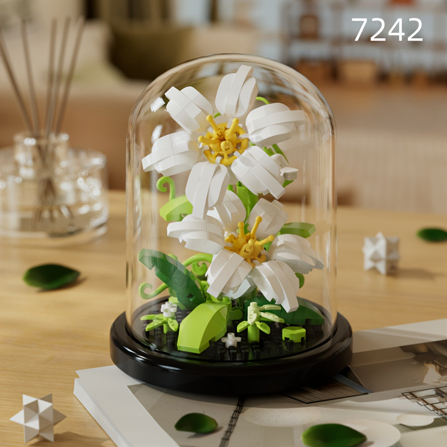 DIY Flower Building Blocks Set - Romantic Proposal Decor, Desktop Ornament & Puzzle Toy, Perfect Birthday Gift Ramadan Mubarak