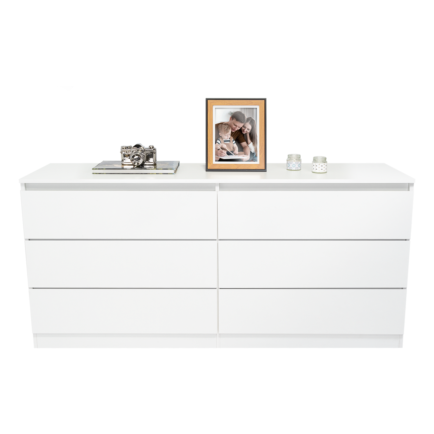Dresser Minimalist Set of 2 6-Drawer White Particle Board Metal Legs 60.4 In
