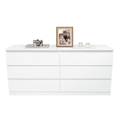 Dresser Minimalist Set of 2 6-Drawer White Particle Board Metal Legs 60.4 In