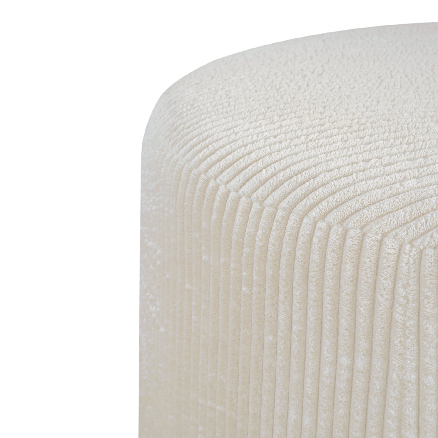 Upholstered Round Ottoman, Beige, Corduroy