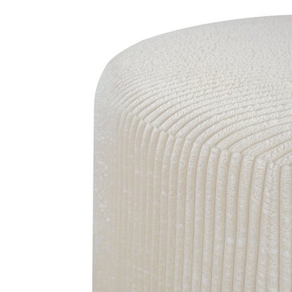 Upholstered Round Ottoman, Beige, Corduroy