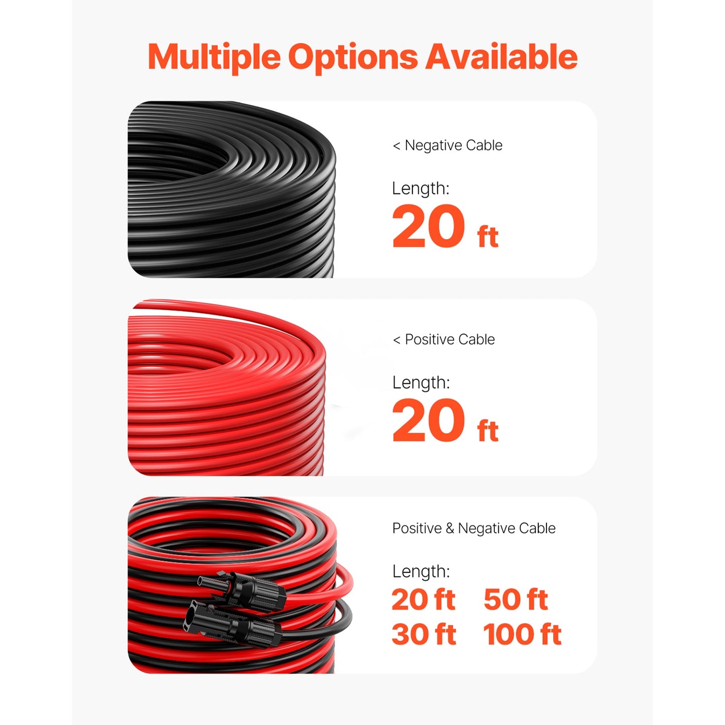 20FT Solar Panel Extension Wire 10AWG Male Female Connectors