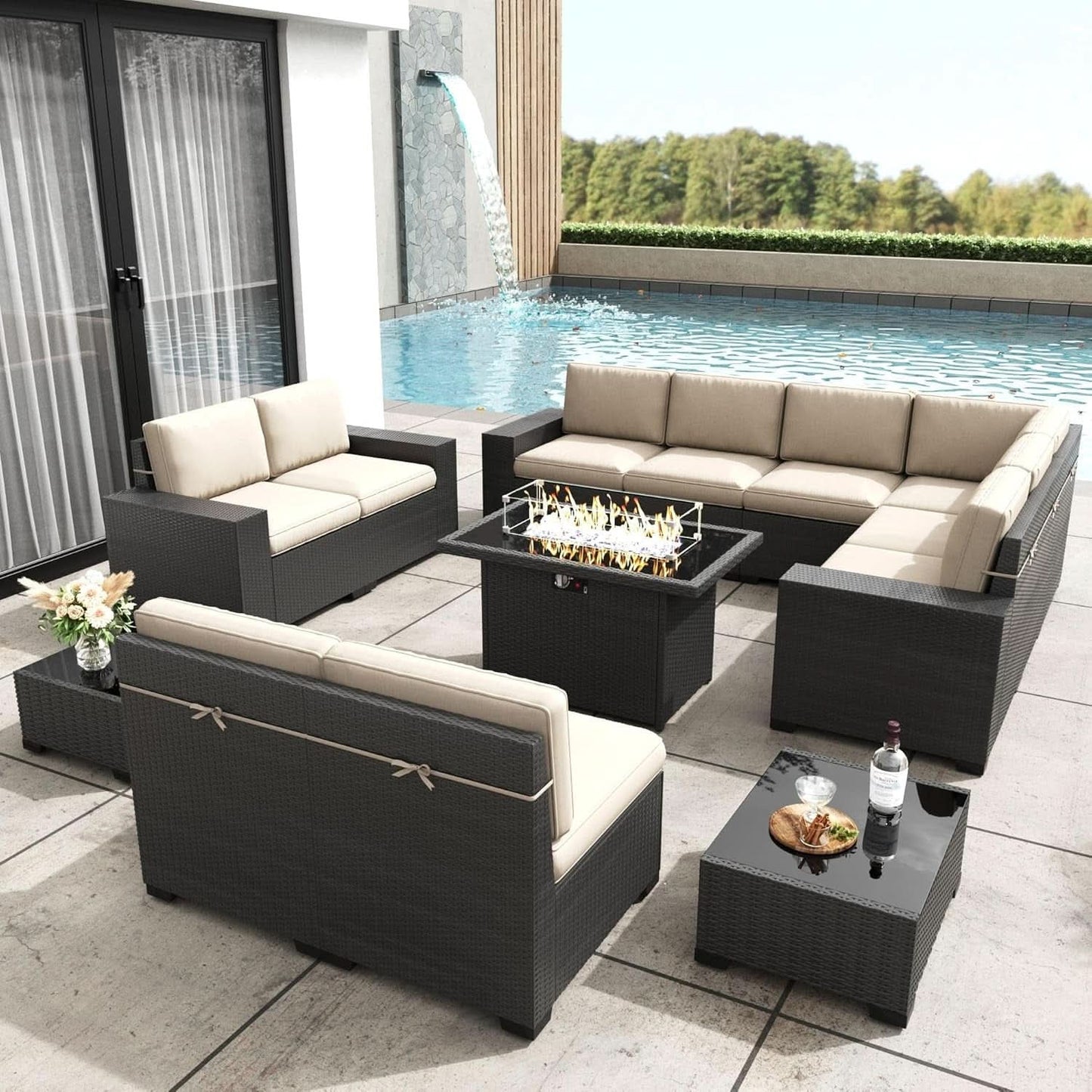 Patio Furniture Set Fire Pit Table 13 Piece All Weather