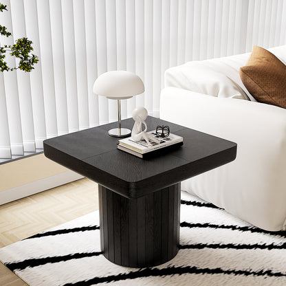 2-Piece Wood Nesting Coffee Tables, Fluted Pedestal, Living Room, Natural Black