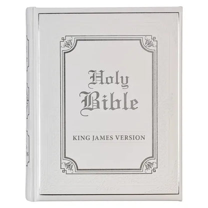 KJV Holy Bible, Classically Illustrated Heirloom Family Bible, Faux Leather Hardcover - Ribbon Markers, King James Version, White/Silver - Leather