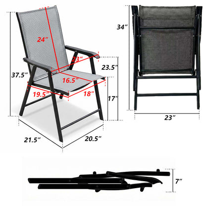 5 Piece Outdoor Dining Set Black Metal Square Table 4 Folding Chairs