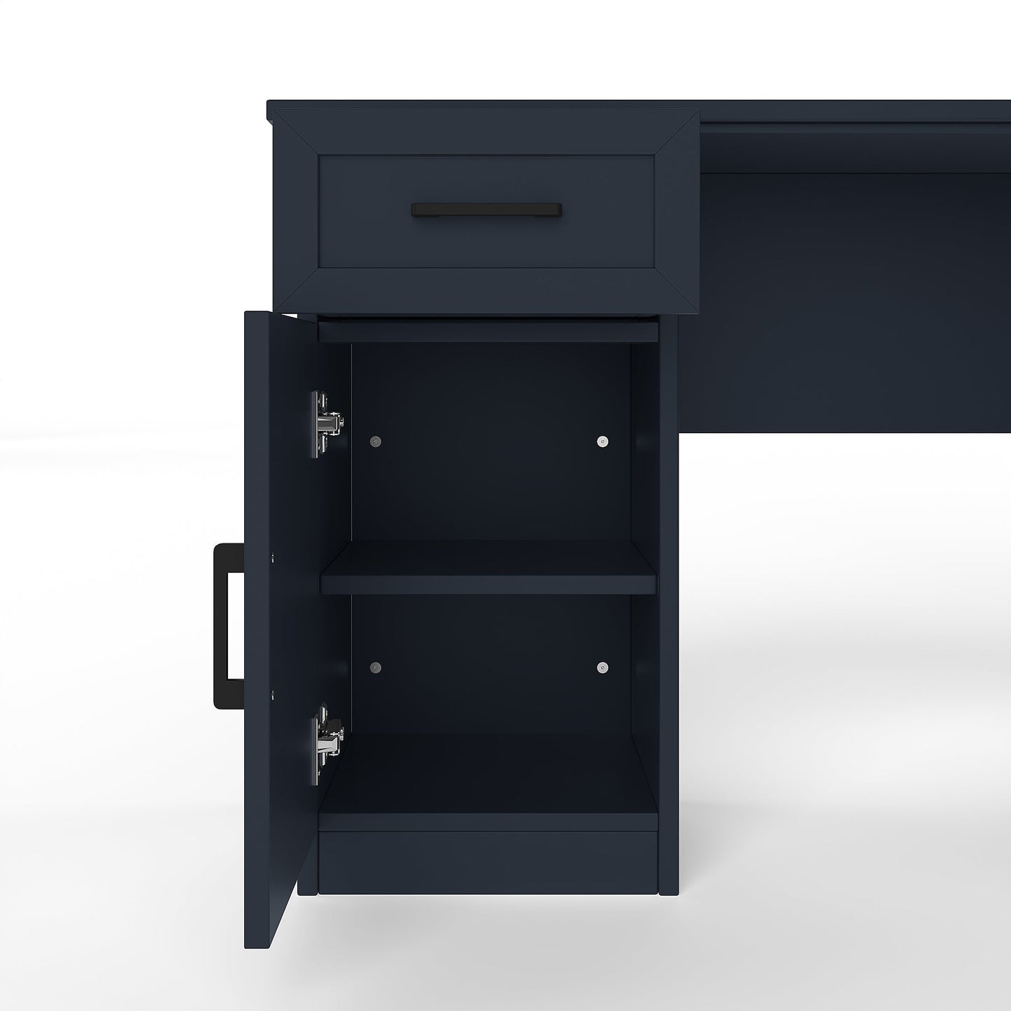 L-Shaped Computer Desk with 2 Cabinets and 2 Drawers, 11 Open Shelves and 1 R...
