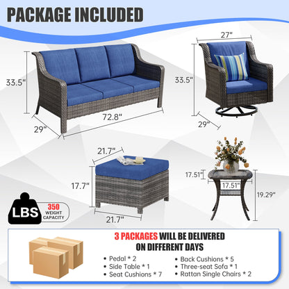 Outdoor Patio Set PE Rattan Swivel Chairs Gray Blue