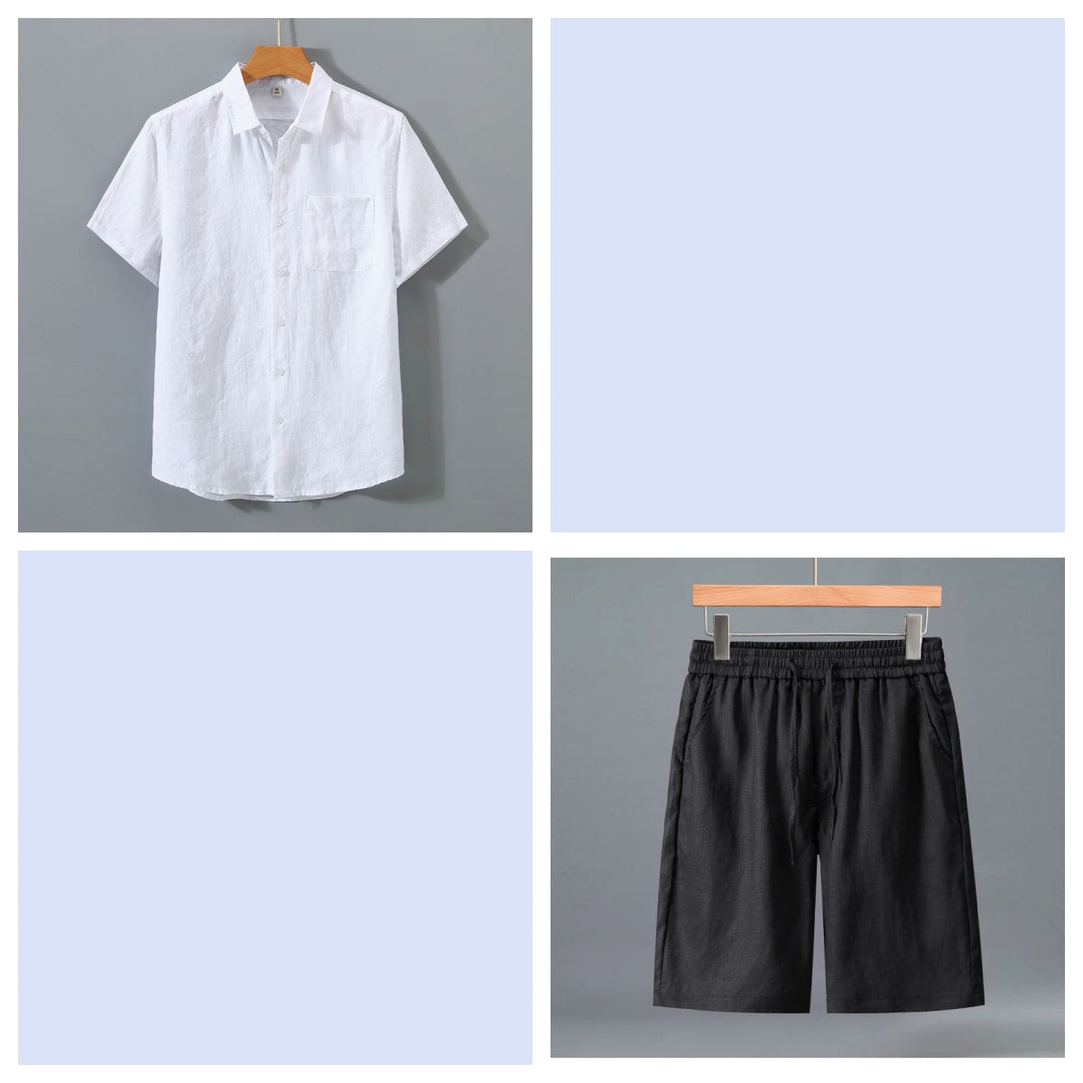 Men's Pure Linen Shorts and Short Sleeve Shirt Set - Summer Loose Casual Lightweight Outfit