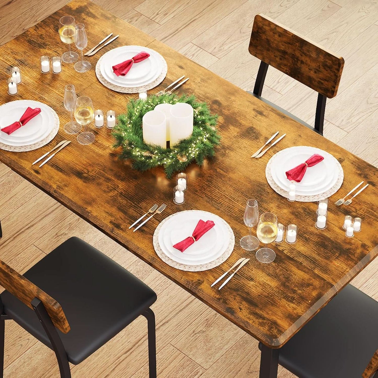 Sixty Three Inch Extendable Dining Table Set Rustic Brown