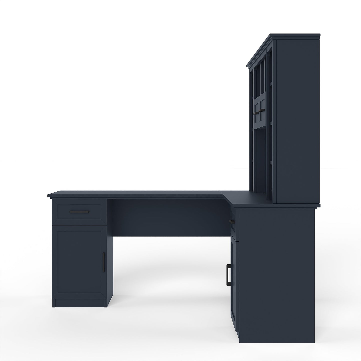 L-Shaped Computer Desk with 2 Cabinets and 2 Drawers, 11 Open Shelves and 1 R...