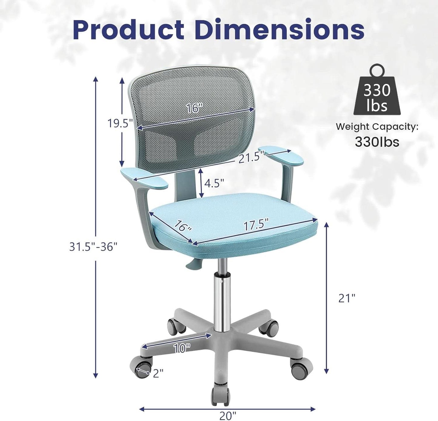 Ergonomic Kids Desk Chair With Lumbar Support Blue
