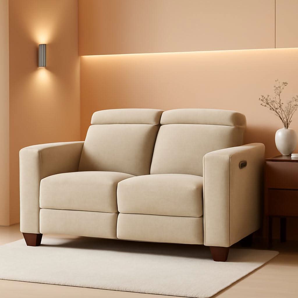Beige Fabric Wall Hugger Power Loveseat Recliner USB
