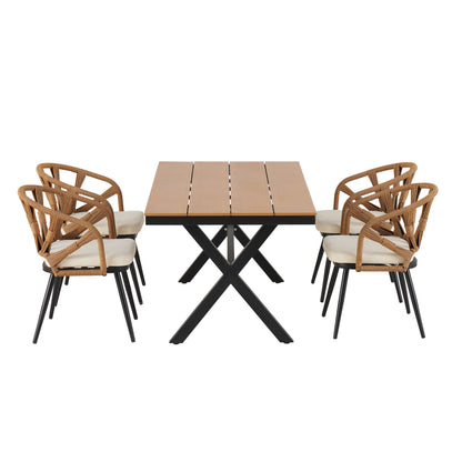 4-Seat Outdoor PE Rattan Dining Set Dark Yellow