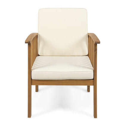 Outdoor Conversation Set Acacia Wood Cream Cushion 3 Piece Foldable